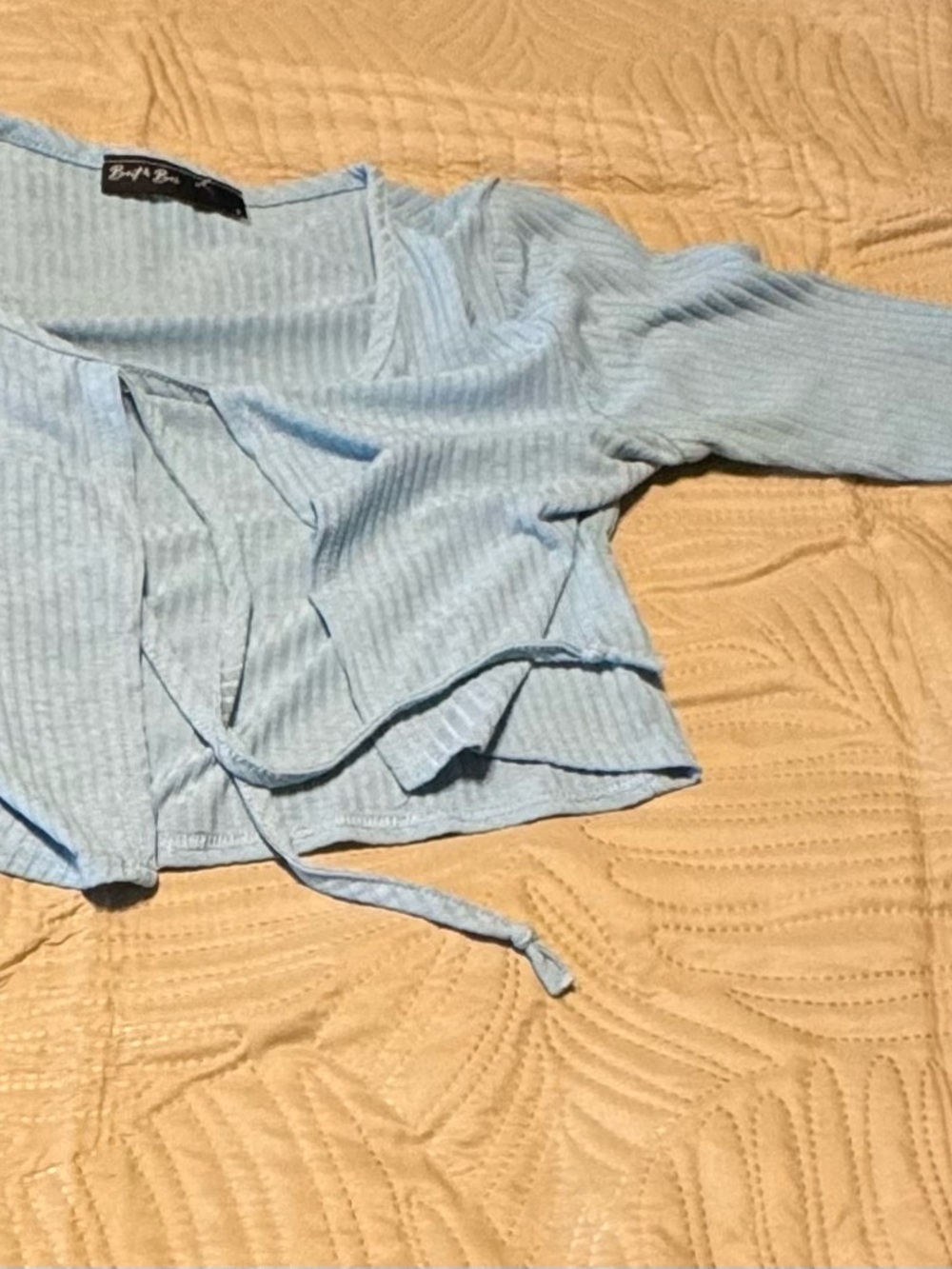 Brit & Bri Light Blue Ribbed Wrap Crop Top Sz Small